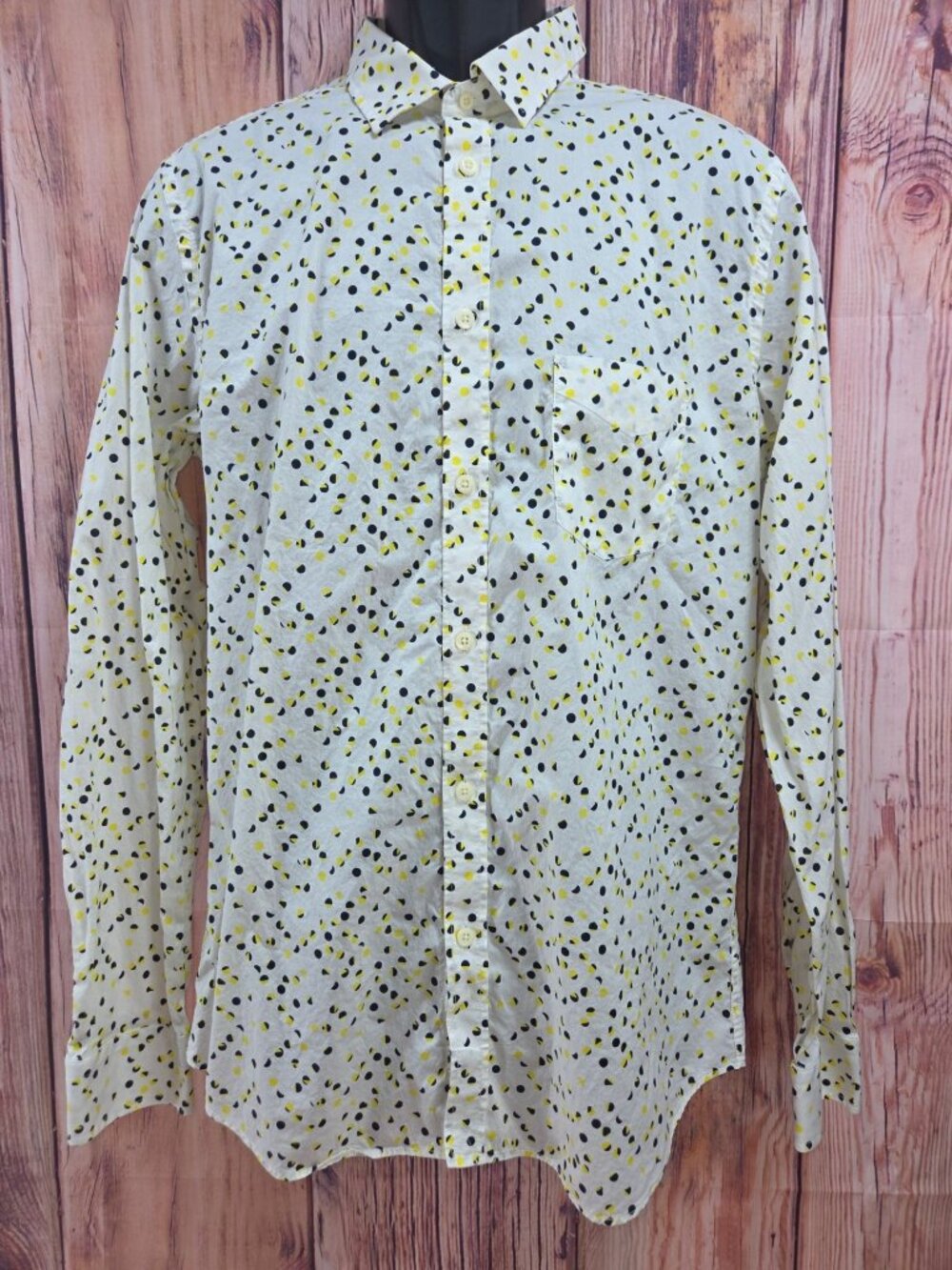 Diesel Industry Long Sleeve Button-Up Shirt Size XL Yellow & Black Polka Dot
